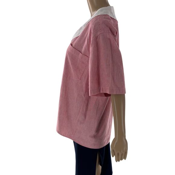 Ralph Lauren Red Vintage 1980s White Striped Cotton Button Down Blouse - Picture 6 of 9